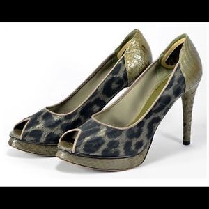 B. Makowsky open toe snake skin print heels
